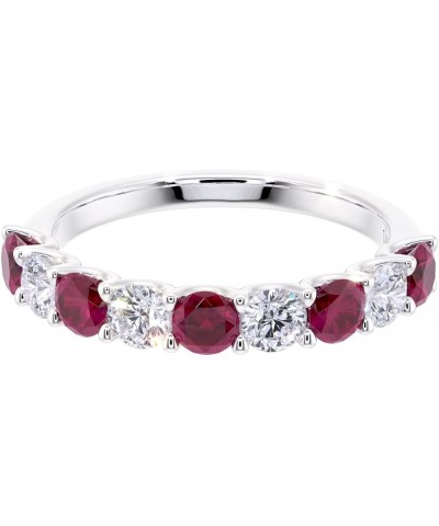 Solid 14K Gold 1 Carat Lab Grown Diamond and Created Ruby 9-Stone Half Eternity Band for Women, Wedding Anniversary Stackable...