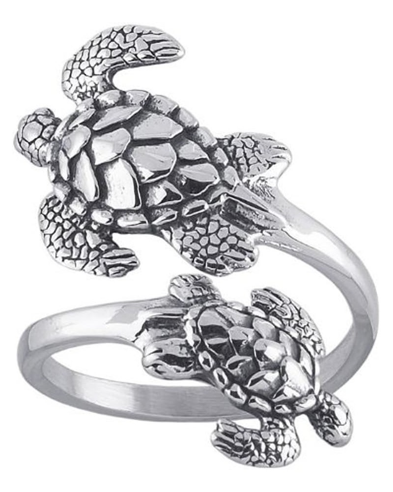 Sea Turtles Sterling Silver Ring Sea Turtle Adjustable Bypass Nautical Nature Ocean Jewelry $32.20 Rings