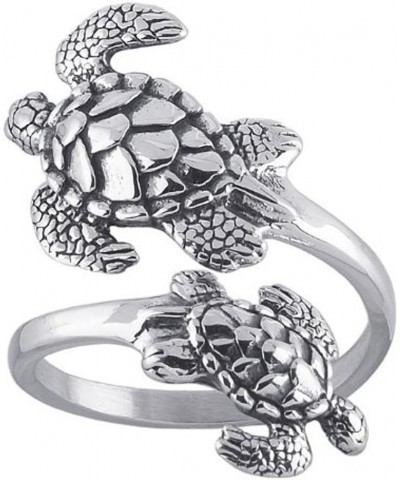 Sea Turtles Sterling Silver Ring Sea Turtle Adjustable Bypass Nautical Nature Ocean Jewelry $32.20 Rings