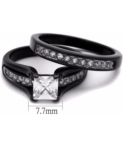 His & Hers 3 PCS Black IP Stainless Steel Princess Cut CZ Engagement Ring Set Mens Matching Band Size Women's 10 Men's 13 $18...