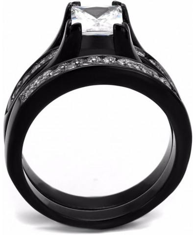 His & Hers 3 PCS Black IP Stainless Steel Princess Cut CZ Engagement Ring Set Mens Matching Band Size Women's 10 Men's 13 $18...