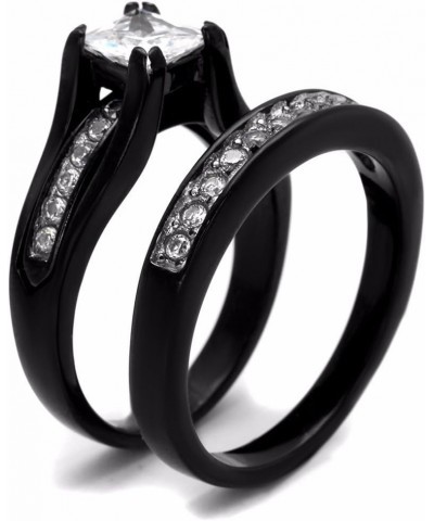 His & Hers 3 PCS Black IP Stainless Steel Princess Cut CZ Engagement Ring Set Mens Matching Band Size Women's 10 Men's 13 $18...