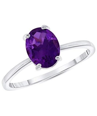 Fine Sterling Silver Oval-Shape Solitaire Genuine Birthstone Ring Amethyst $18.55 Rings