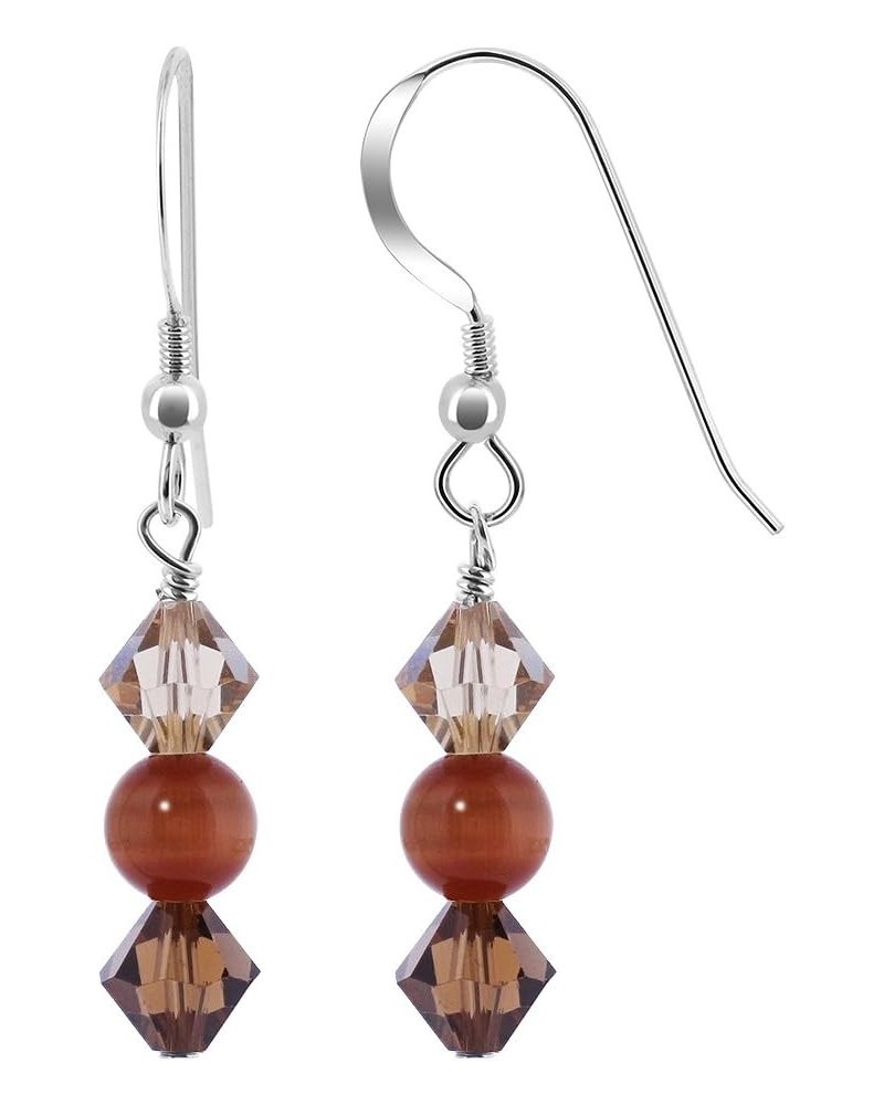 Bicone Austrian Crystals with Brown Cats Eye Bead 925 Sterling Silver Drop Earrings for Women $13.67 Earrings