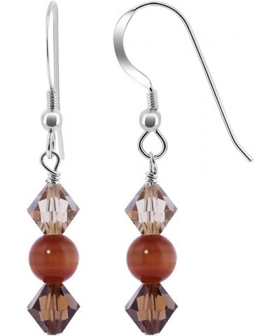 Bicone Austrian Crystals with Brown Cats Eye Bead 925 Sterling Silver Drop Earrings for Women $13.67 Earrings