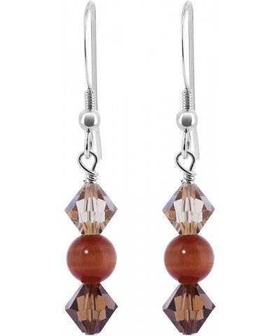 Bicone Austrian Crystals with Brown Cats Eye Bead 925 Sterling Silver Drop Earrings for Women $13.67 Earrings