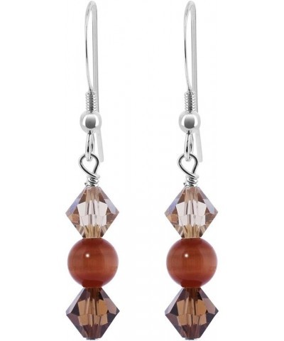 Bicone Austrian Crystals with Brown Cats Eye Bead 925 Sterling Silver Drop Earrings for Women $13.67 Earrings