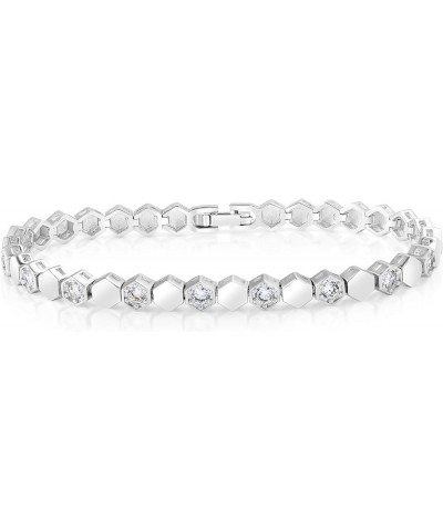 14K White Gold Plated 3.0mm Cubic Zirconia honeycomb Tennis Bracelet For Women And Men| Size 6.5|6.75|7|7.25|7.5|8(HONEYCOMB ...