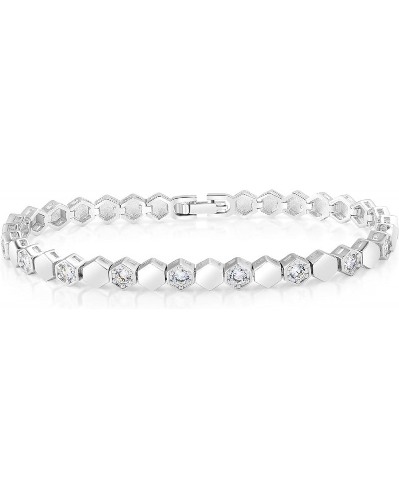 14K White Gold Plated 3.0mm Cubic Zirconia honeycomb Tennis Bracelet For Women And Men| Size 6.5|6.75|7|7.25|7.5|8(HONEYCOMB ...