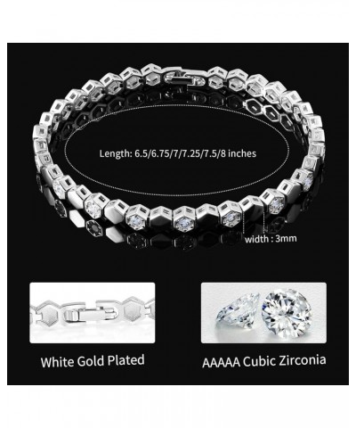 14K White Gold Plated 3.0mm Cubic Zirconia honeycomb Tennis Bracelet For Women And Men| Size 6.5|6.75|7|7.25|7.5|8(HONEYCOMB ...