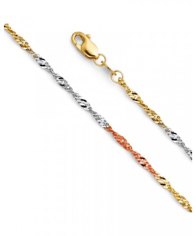 14k REAL Yellow OR White OR Tri Color Gold Solid 1.5mm Singapore Chain Necklace with Lobster Claw Clasp tri color gold 22.0 I...