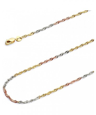 14k REAL Yellow OR White OR Tri Color Gold Solid 1.5mm Singapore Chain Necklace with Lobster Claw Clasp tri color gold 22.0 I...