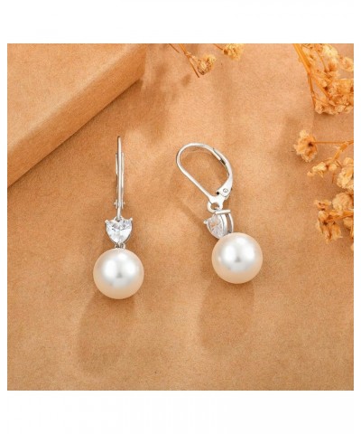 Pearl Earrings for Women 925 Sterling Silver 5A Cubic Zirconia Heart Birthstone Dangle Drop Leveback Earrings Jewelry Valenti...