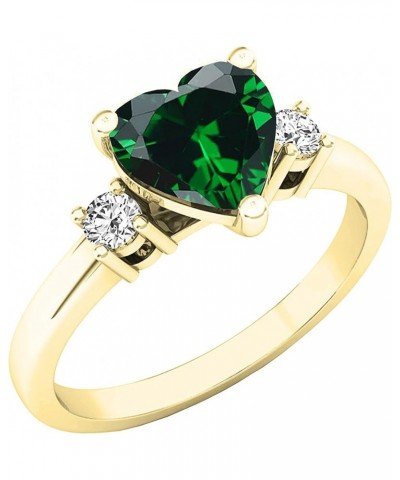 10K 7 MM Heart Lab Created Gemstone & Round Diamond Ladies 3 Stone Engagement Ring, Yellow Gold Created Emerald $150.95 Rings