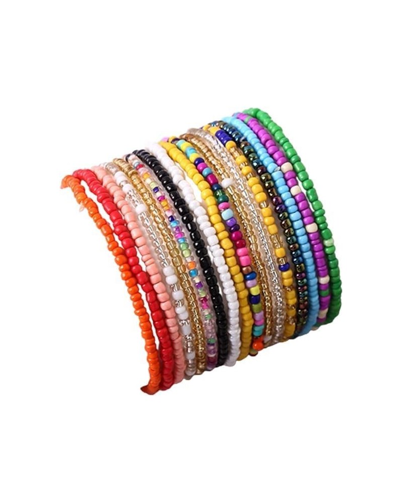 Rainbow Seed Beaded Bracelets for Women Girls 17Pcs Elastic Beaded Bracelets Bohemian Stackable Bracelets for Kids Teens Adul...