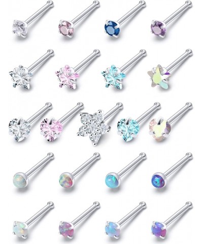 20G Nose Rings Studs For Women Men Surgical Steel Hypoallergenic Indian Nose Ring Cute Cz Diamond Small Silver Heart Star Opa...