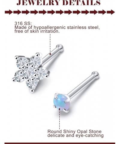 20G Nose Rings Studs For Women Men Surgical Steel Hypoallergenic Indian Nose Ring Cute Cz Diamond Small Silver Heart Star Opa...