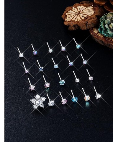 20G Nose Rings Studs For Women Men Surgical Steel Hypoallergenic Indian Nose Ring Cute Cz Diamond Small Silver Heart Star Opa...