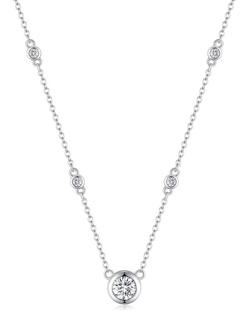 1-2CT Moissanite Necklace Chain for Women, 5 Stones 925 Sterling Silver D Color Ideal Cut Diamond Necklace for Women with Cer...