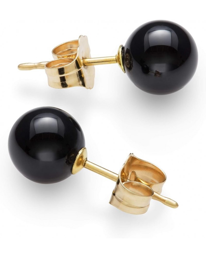 14k Yellow Gold Natural Black Onyx Round Stud Earrings 6mm $23.20 Earrings