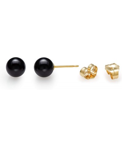 14k Yellow Gold Natural Black Onyx Round Stud Earrings 6mm $23.20 Earrings