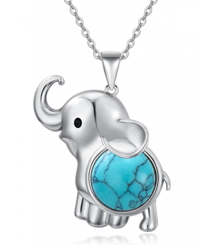 Valentine's Day Gift Elephant Necklace 925 Sterling Silver Good Luck Turquoise Mother‘s Day Gift Elephants Pendant Animal Jew...