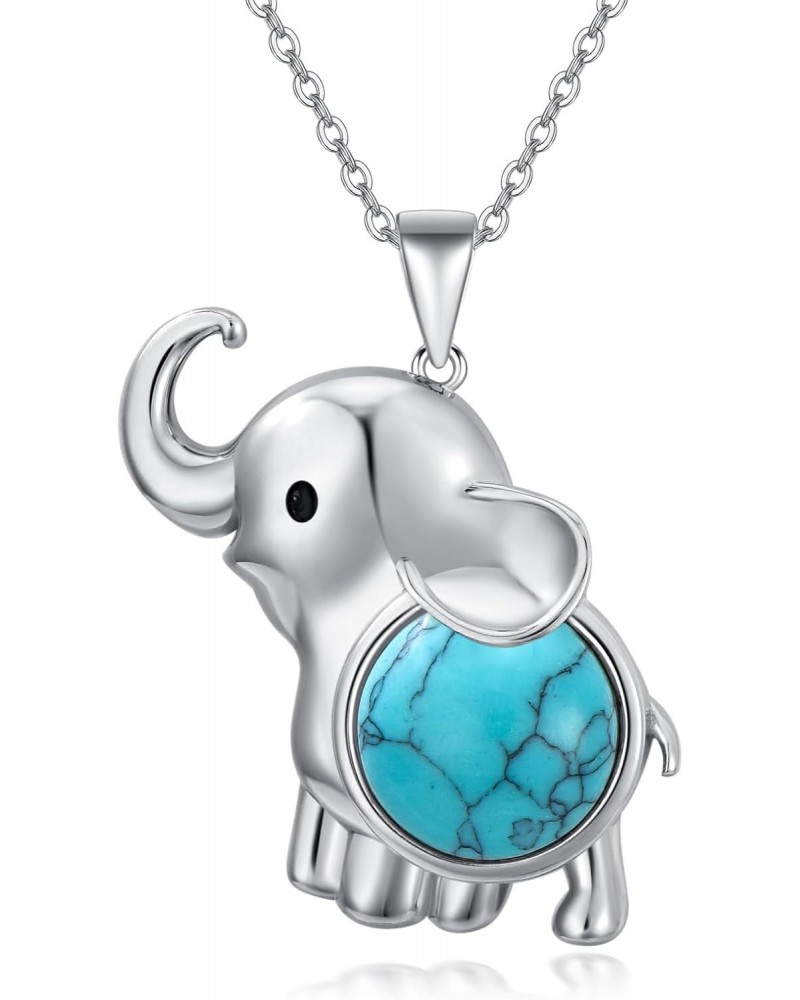 Valentine's Day Gift Elephant Necklace 925 Sterling Silver Good Luck Turquoise Mother‘s Day Gift Elephants Pendant Animal Jew...