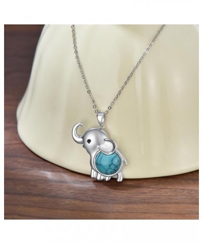 Valentine's Day Gift Elephant Necklace 925 Sterling Silver Good Luck Turquoise Mother‘s Day Gift Elephants Pendant Animal Jew...