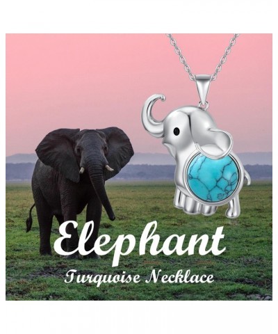 Valentine's Day Gift Elephant Necklace 925 Sterling Silver Good Luck Turquoise Mother‘s Day Gift Elephants Pendant Animal Jew...