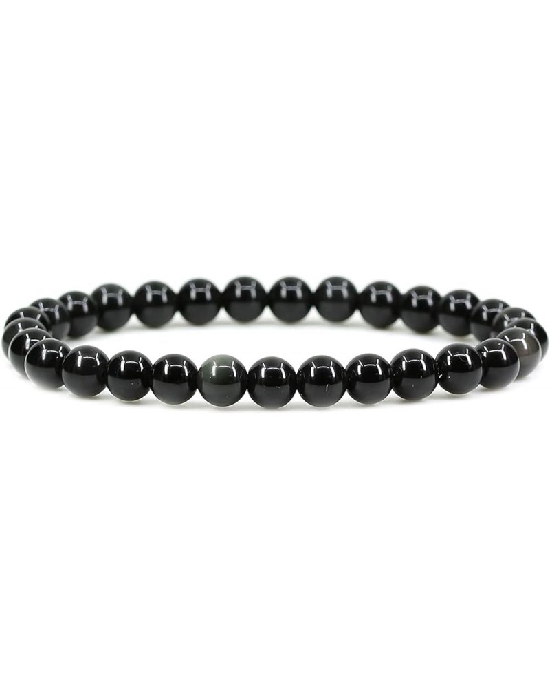 Natural Gemstone 6mm Round Beads Stretch Bracelet 7 Inch Rainbow Obsidian $7.53 Bracelets