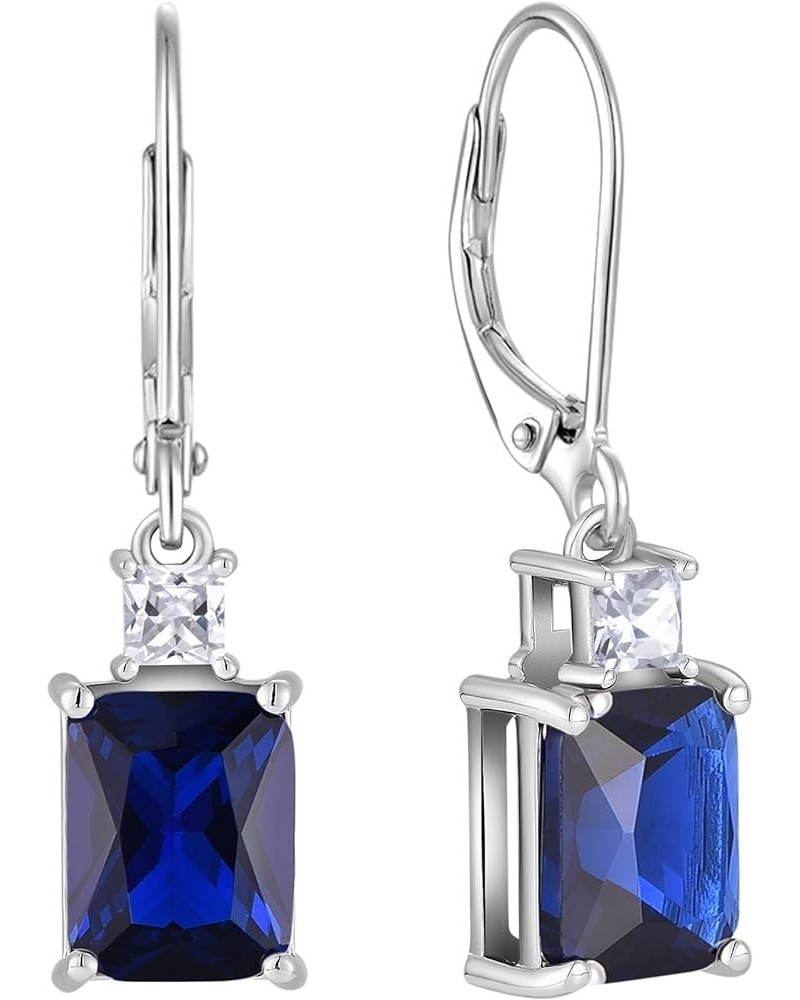 Women's Dangle Earrings Sterling Silver Leverback Earrings Princess Brilliant Cut Birthstone Jewelry 9-sapphire-Sept $26.65 E...