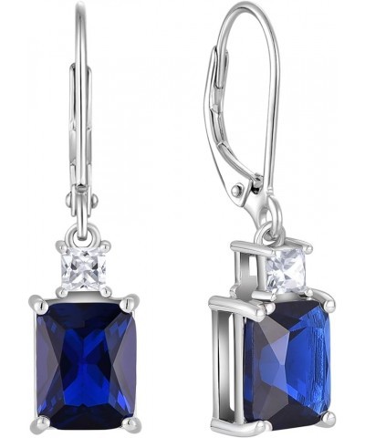 Women's Dangle Earrings Sterling Silver Leverback Earrings Princess Brilliant Cut Birthstone Jewelry 9-sapphire-Sept $26.65 E...