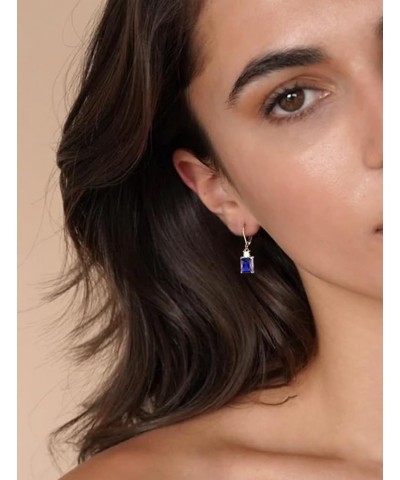 Women's Dangle Earrings Sterling Silver Leverback Earrings Princess Brilliant Cut Birthstone Jewelry 9-sapphire-Sept $26.65 E...