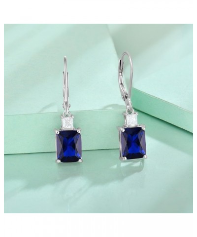 Women's Dangle Earrings Sterling Silver Leverback Earrings Princess Brilliant Cut Birthstone Jewelry 9-sapphire-Sept $26.65 E...