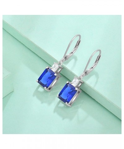 Women's Dangle Earrings Sterling Silver Leverback Earrings Princess Brilliant Cut Birthstone Jewelry 9-sapphire-Sept $26.65 E...