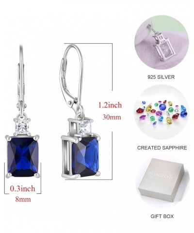 Women's Dangle Earrings Sterling Silver Leverback Earrings Princess Brilliant Cut Birthstone Jewelry 9-sapphire-Sept $26.65 E...