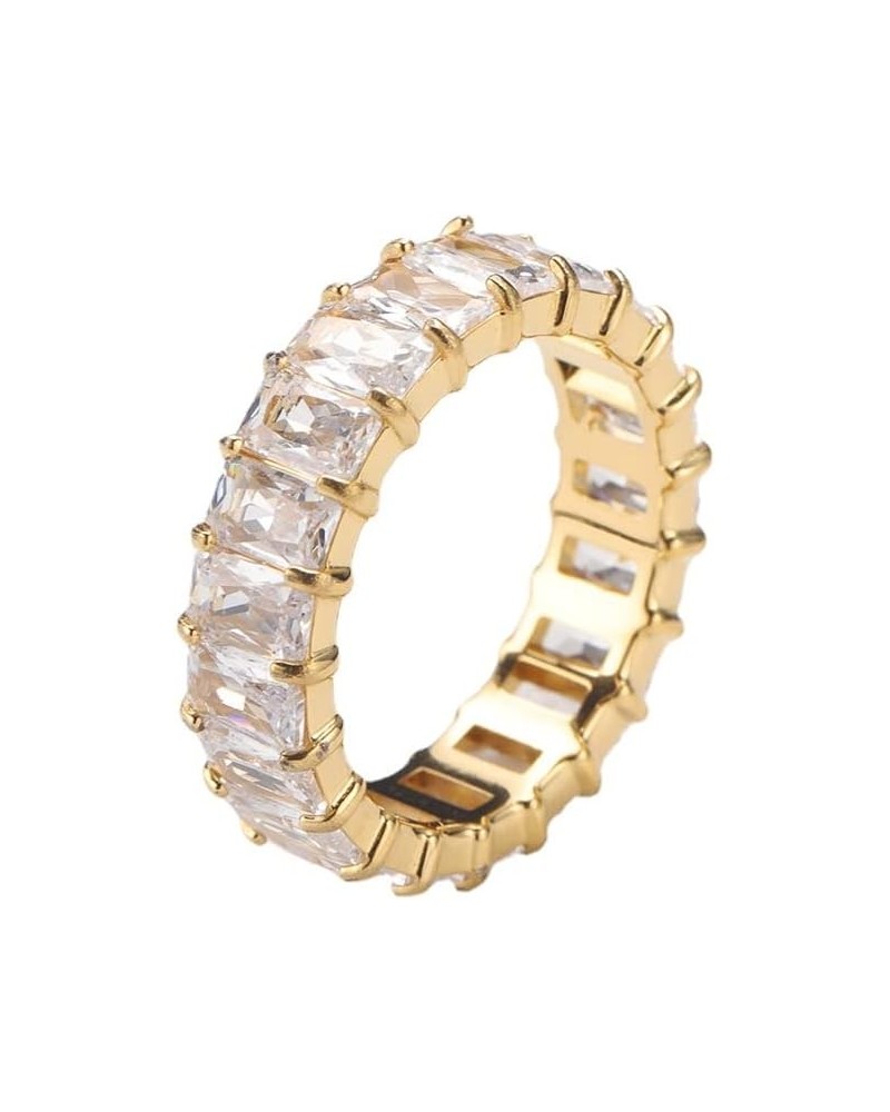 Women's Stainless Steel Colorful Zircon Gemstone Ring Size 6-10 8 Gold-White $9.17 Rings