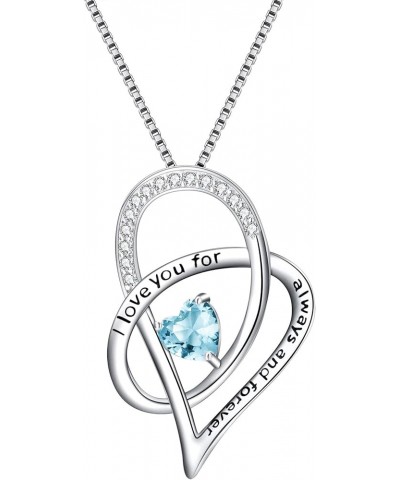 Women's 925 Sterling Silver Zircon I love you for always and forever Heart Pendant Necklace Sky Blue $16.11 Necklaces