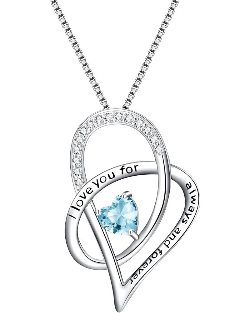 Women's 925 Sterling Silver Zircon I love you for always and forever Heart Pendant Necklace Sky Blue $16.11 Necklaces