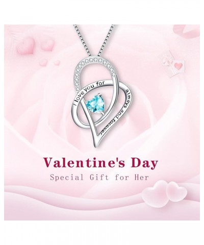 Women's 925 Sterling Silver Zircon I love you for always and forever Heart Pendant Necklace Sky Blue $16.11 Necklaces