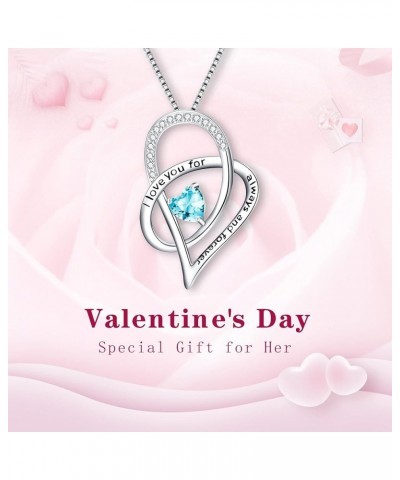 Women's 925 Sterling Silver Zircon I love you for always and forever Heart Pendant Necklace Sky Blue $16.11 Necklaces