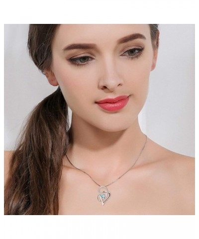 Women's 925 Sterling Silver Zircon I love you for always and forever Heart Pendant Necklace Sky Blue $16.11 Necklaces