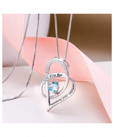 Women's 925 Sterling Silver Zircon I love you for always and forever Heart Pendant Necklace Sky Blue $16.11 Necklaces