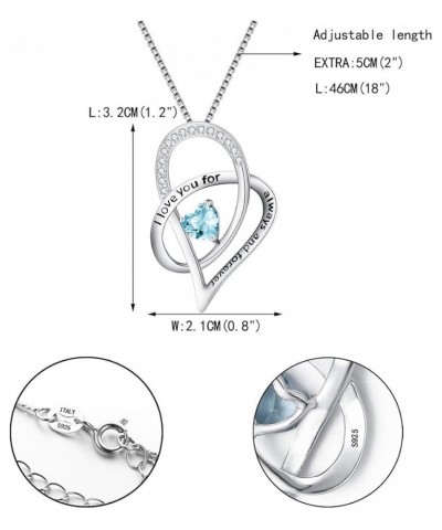 Women's 925 Sterling Silver Zircon I love you for always and forever Heart Pendant Necklace Sky Blue $16.11 Necklaces