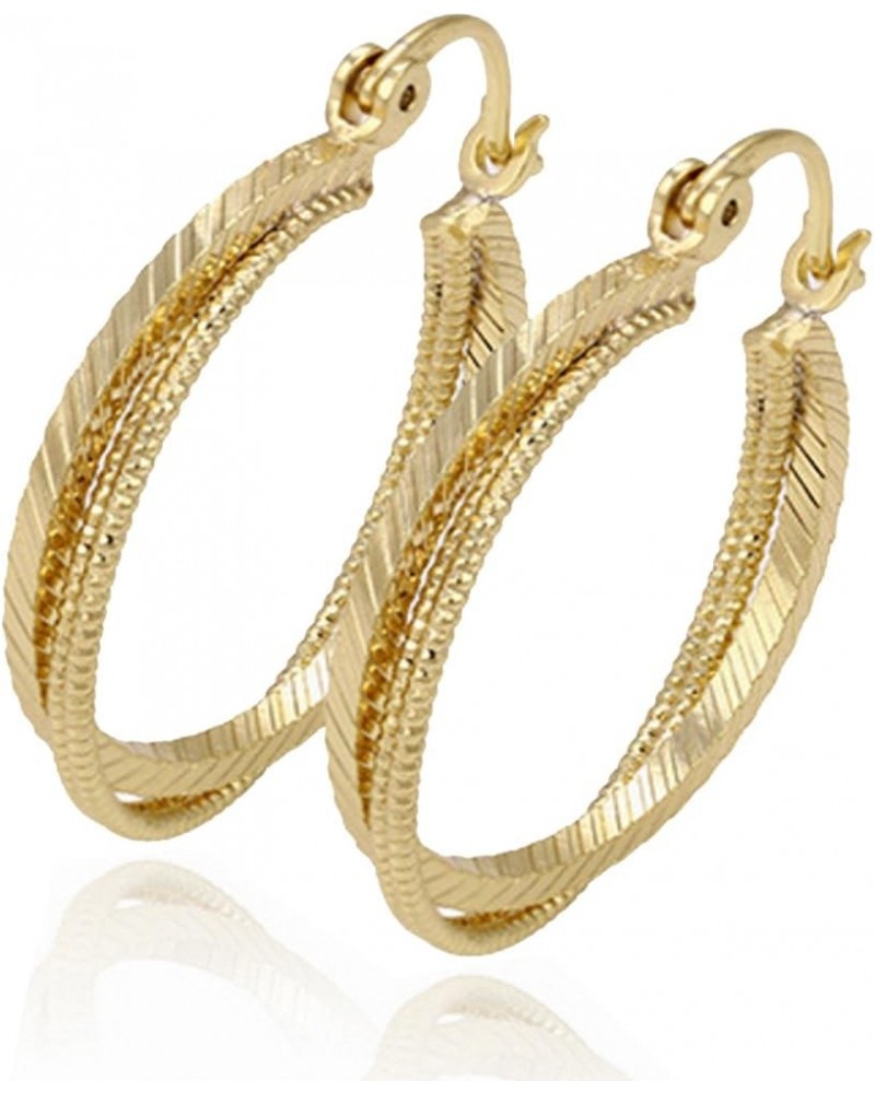 Fashion Noble Style 14K Gold Plated Hoop Earrings 3 Circles Round Shape For Party Hoop $11.93 Earrings