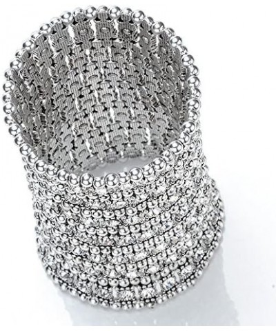 Womens Ballroom Rhinestone Stretch Cuff Bracelets Fit Wrist Circumference From 6.5" to 7.8" - Lead & Nickle Free Silver Clear...