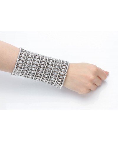 Womens Ballroom Rhinestone Stretch Cuff Bracelets Fit Wrist Circumference From 6.5" to 7.8" - Lead & Nickle Free Silver Clear...