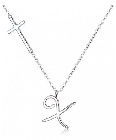 925 Sterling Silver Cross Side Pendant Necklace Initial Letter Alphabet Jesus Crucifix Christian Jewelry Gifts for Mom Girls ...