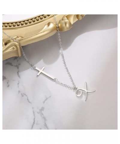 925 Sterling Silver Cross Side Pendant Necklace Initial Letter Alphabet Jesus Crucifix Christian Jewelry Gifts for Mom Girls ...