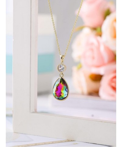 18 * 13MM Big Teardrop Crystal Pendant Dangle Necklaces and Earrings Jewelry Sets for Women Glod Plated May-Emerald-14K Gold ...